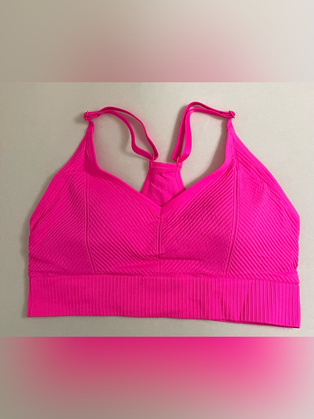 Victoria Secret NWT Seamless Ribbed Bralette Crop Top Hot Barbie Pink Size L